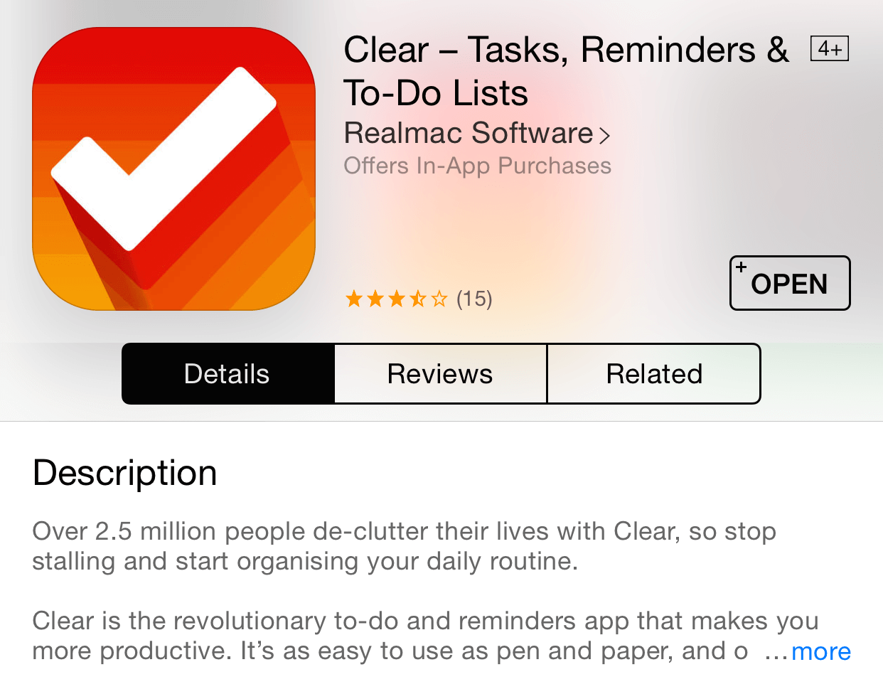 image of Clear's app store description