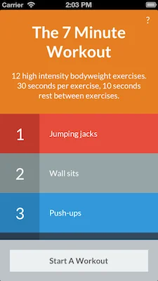 7 Minute Workout version 1 exercise list screen