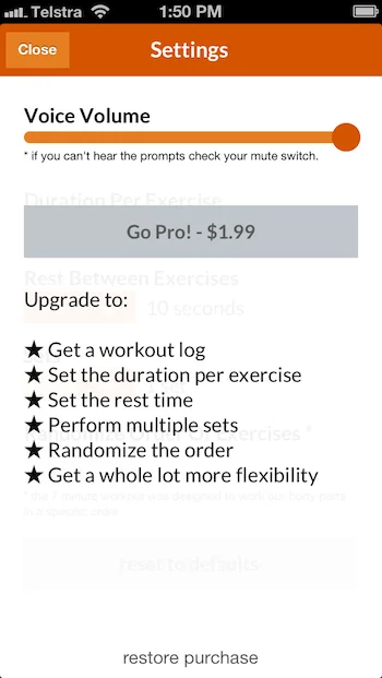 The pro upgrade in-app purchase screen