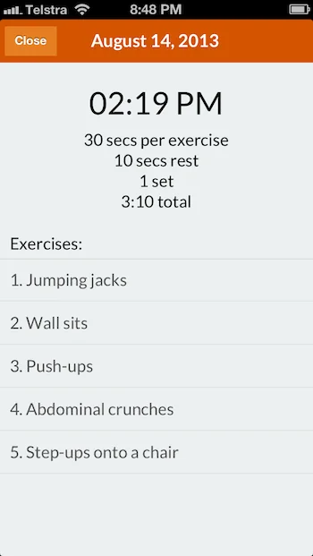 Workout log calendar view