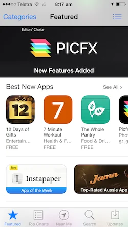7 Minute Workout featured on the Australian App Store front page