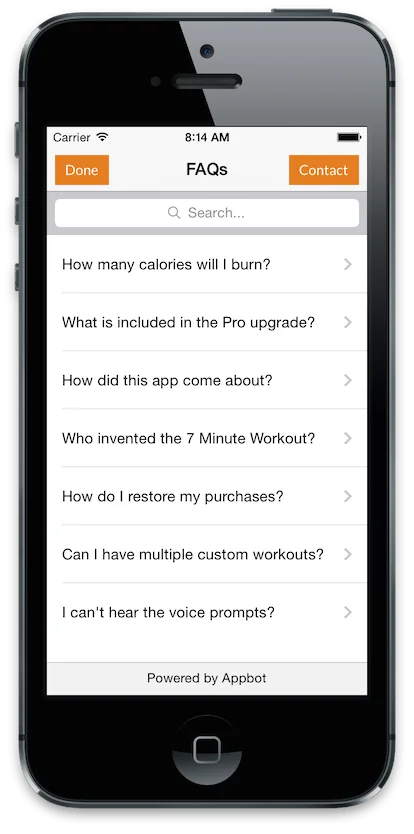 In-app FAQs screen