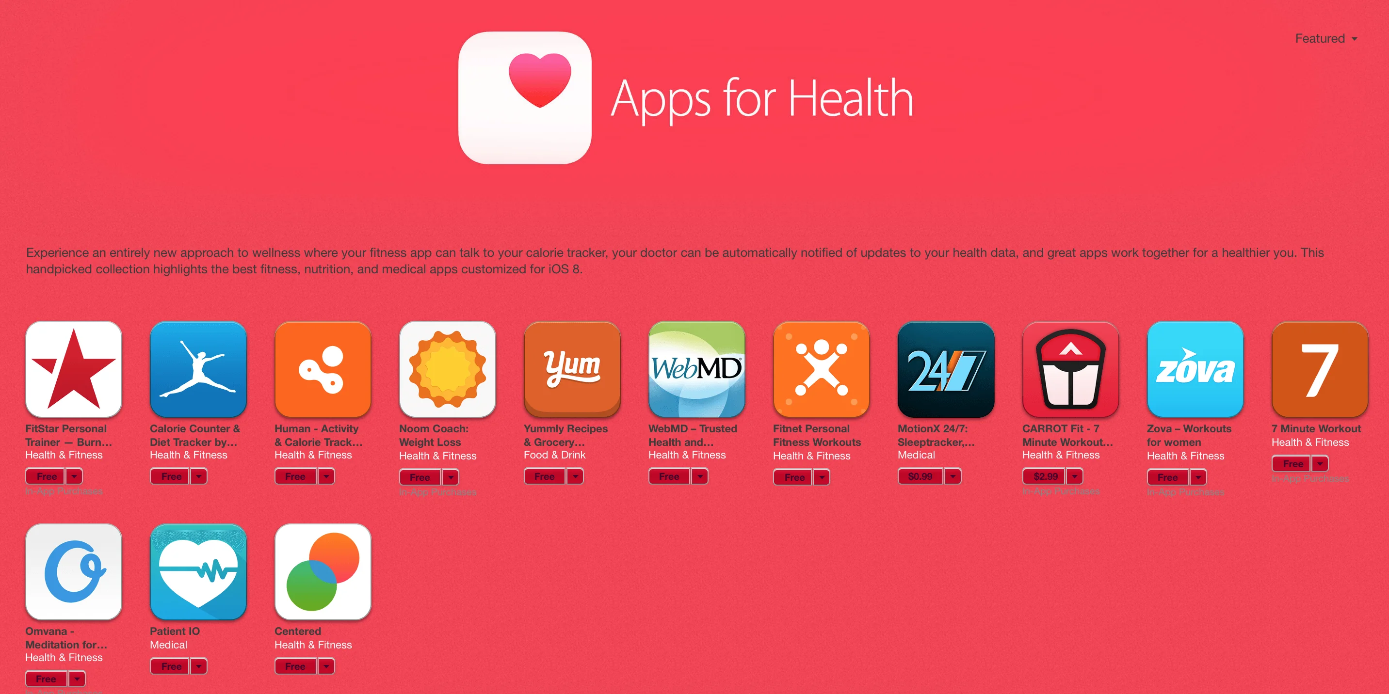 Apps For Health feature on the US App Store home page
