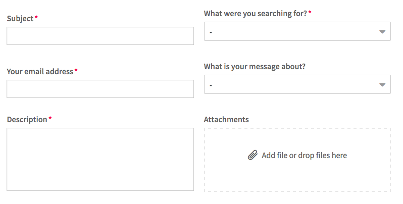 A generic support contact form with empty fields
