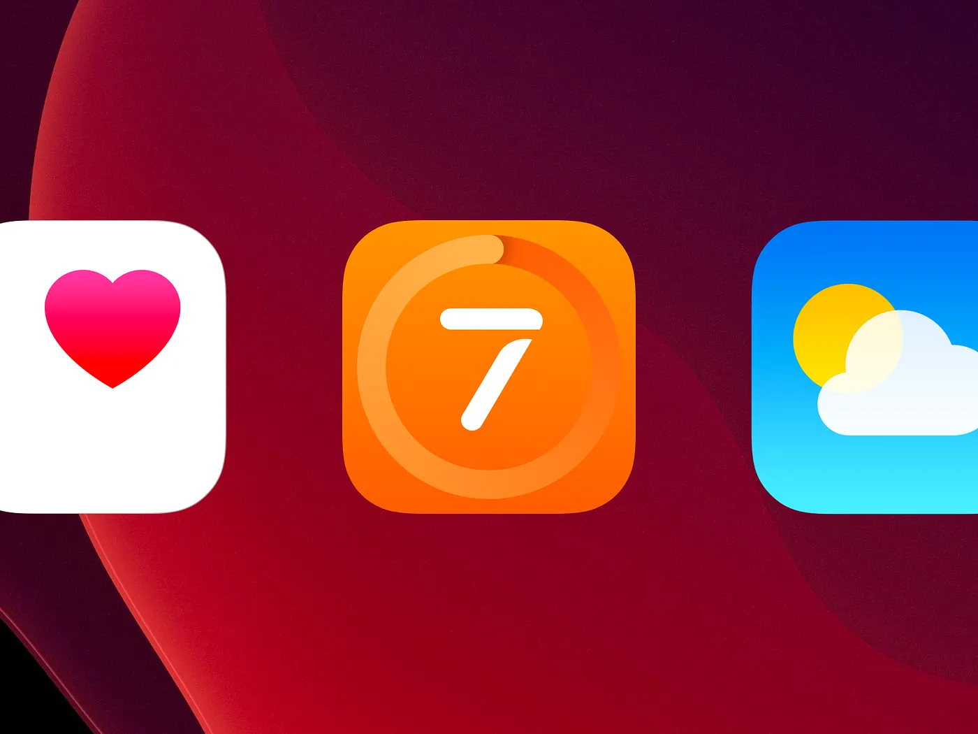 New 7 Minute Workout app icon next to the Apple Health and Weather icons