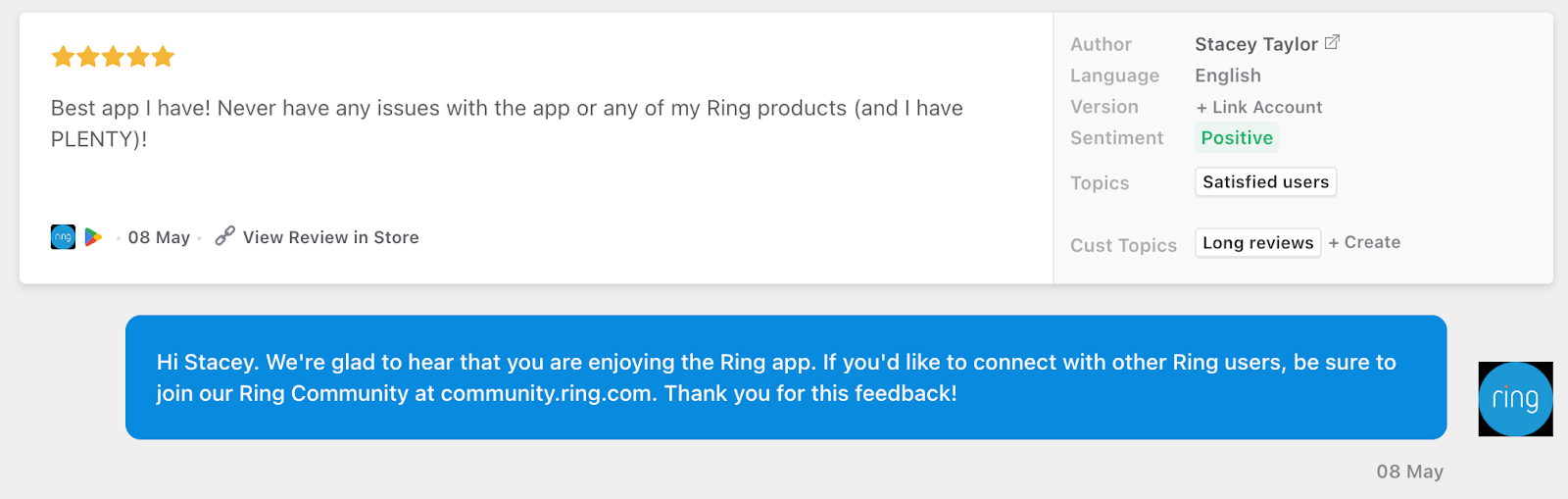 Great Ring review reponse