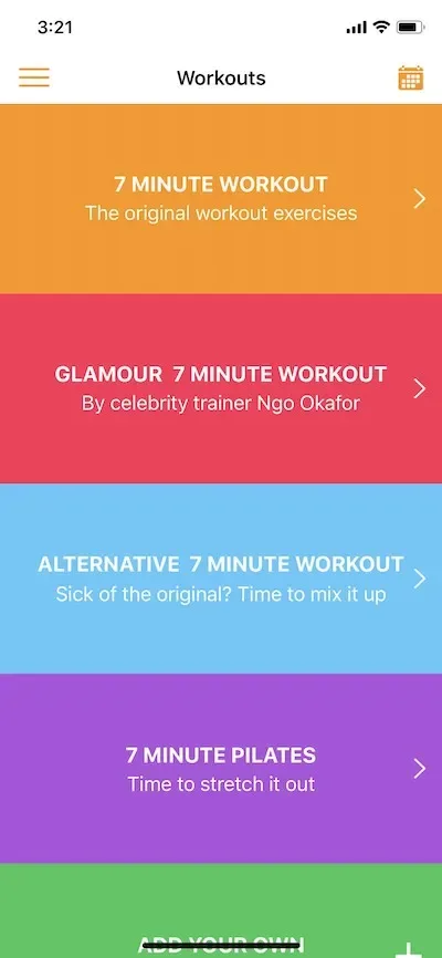 New simplified main screen listing the workouts in a table view